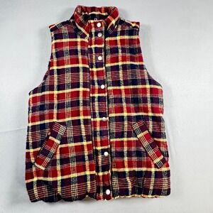 Jolt Tartan Plaid Puffer Vest S Red Navy Yellow Quilted Gorpcore Cabincore Cozy